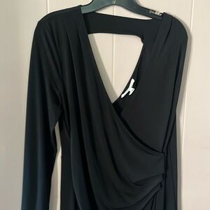Bcbg dress v font and back size L worn 1x slight wrap asymmetric bottom